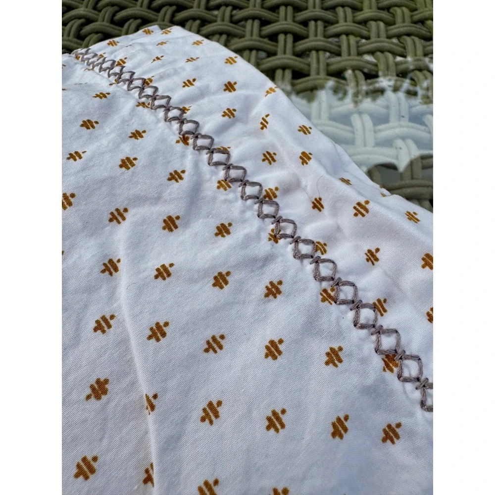 Opalhouse Twin Flat Sheet White Mustard Yellow Geometric Boho Embroidered Trim